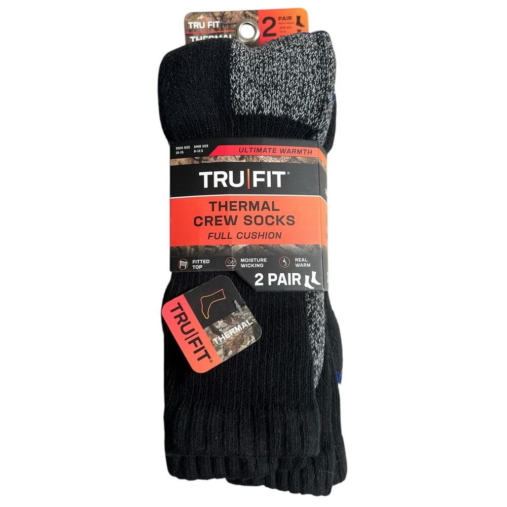 Tru Fit Thermal Crew Socks Full Cushion 2 Pair NWT 8-12.5